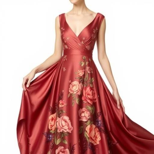 Abito da sera lungo in seta della collezione 'Notte Stellata', con ricami floreali e applicazioni di cristalli.