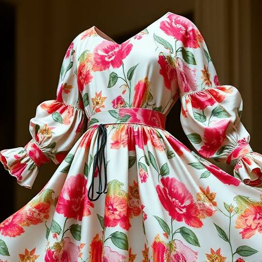 Abito lungo in seta con stampa floreale della collezione Rinascimento Fiorito