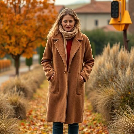 Cappotto in cashmere della collezione 'Autunno in Toscana', con colori caldi e avvolgenti ispirati ai paesaggi toscani.