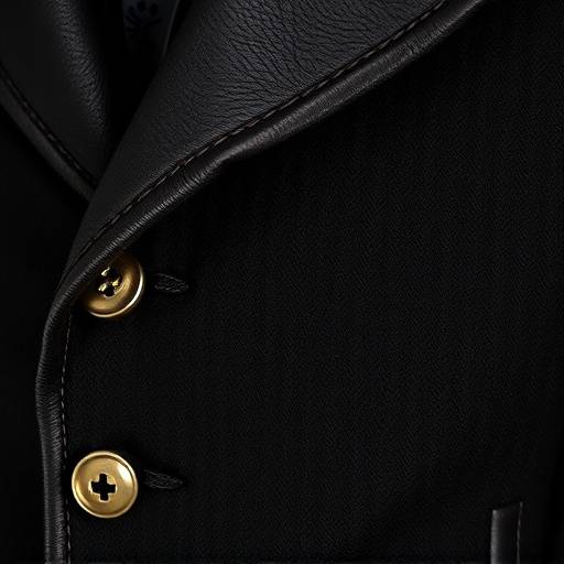 Dettaglio di una giacca da uomo della collezione 'Rinascimento Moderno', con finiture in pelle e bottoni in argento.