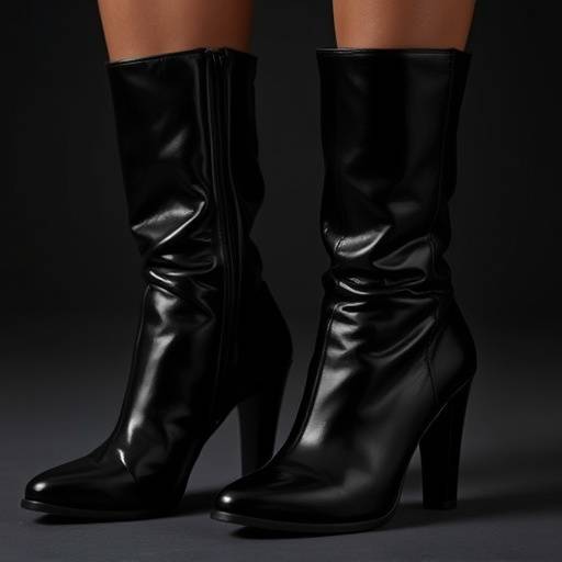 Stivali in pelle nera con tacco alto, collezione Notti Fiorentine